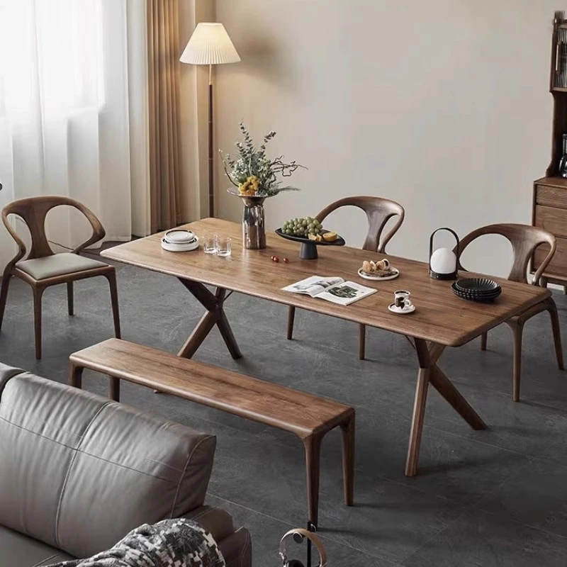 北美黑胡桃木餐桌书桌一体方形客厅大长工作台实木茶桌大板桌