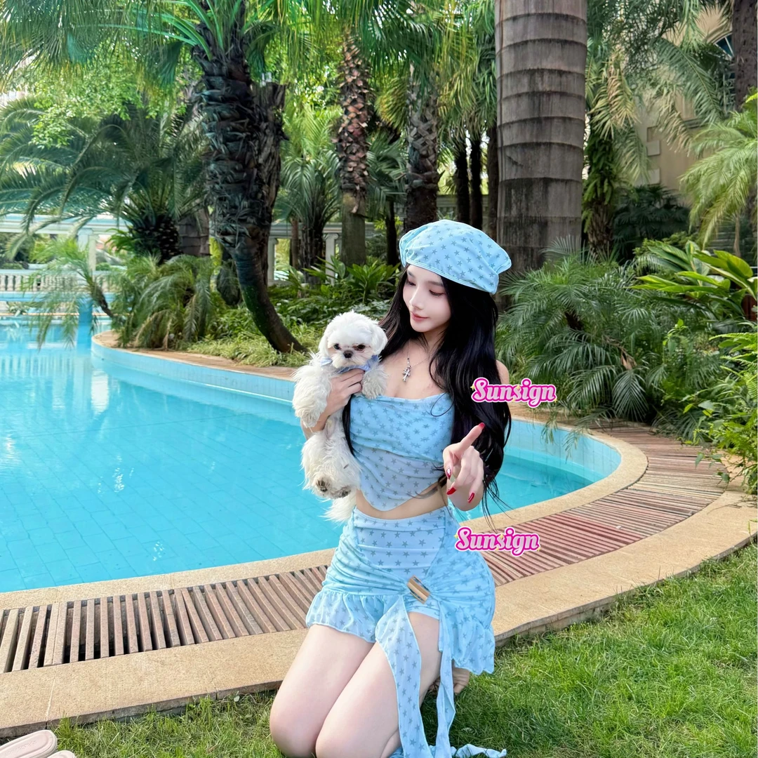 Sun【星星】比基尼泳衣薄荷曼波蓝绿绝美裙式高级感渡假温泉游泳衣