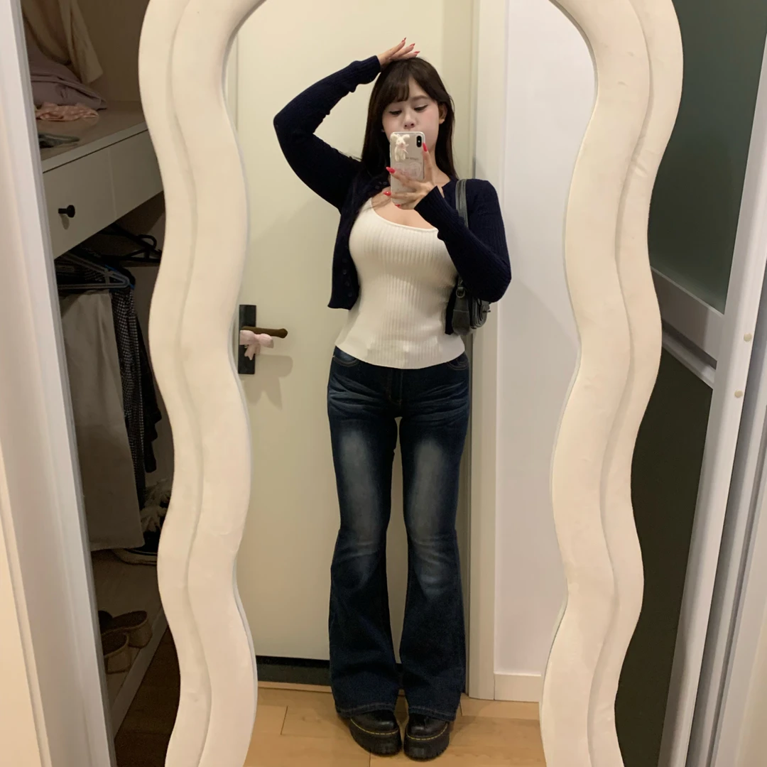 小肉瑶【美式辣妹】低腰百搭水洗微喇牛仔裤