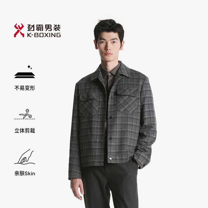 【绵羊毛】劲霸男装时尚简约高档翻领经典薄毛呢夹克|BBWT3233