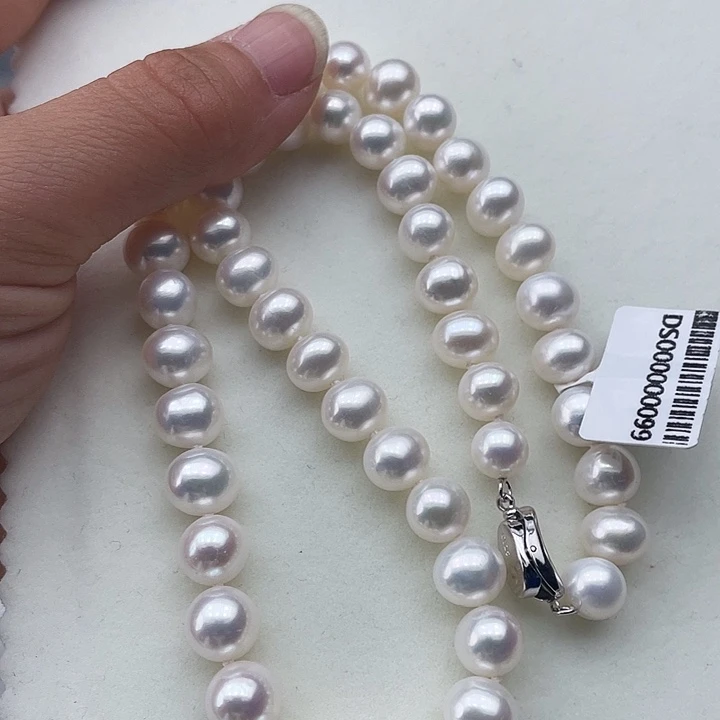 淡水珍珠银S925镶嵌颈饰卡9到10高品极光白炫彩毕业级珠光