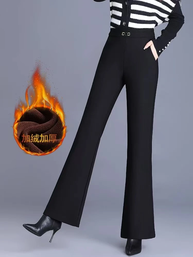 女士冬季新款加绒加厚高腰显瘦微喇休闲裤552-A539