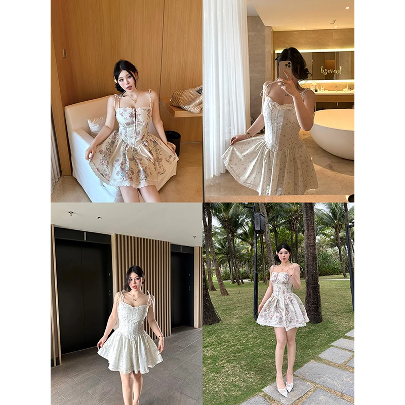 黑泽玄七"公主宝匣裙系列"夏季显瘦纯欲约会气质双版本吊带连衣裙