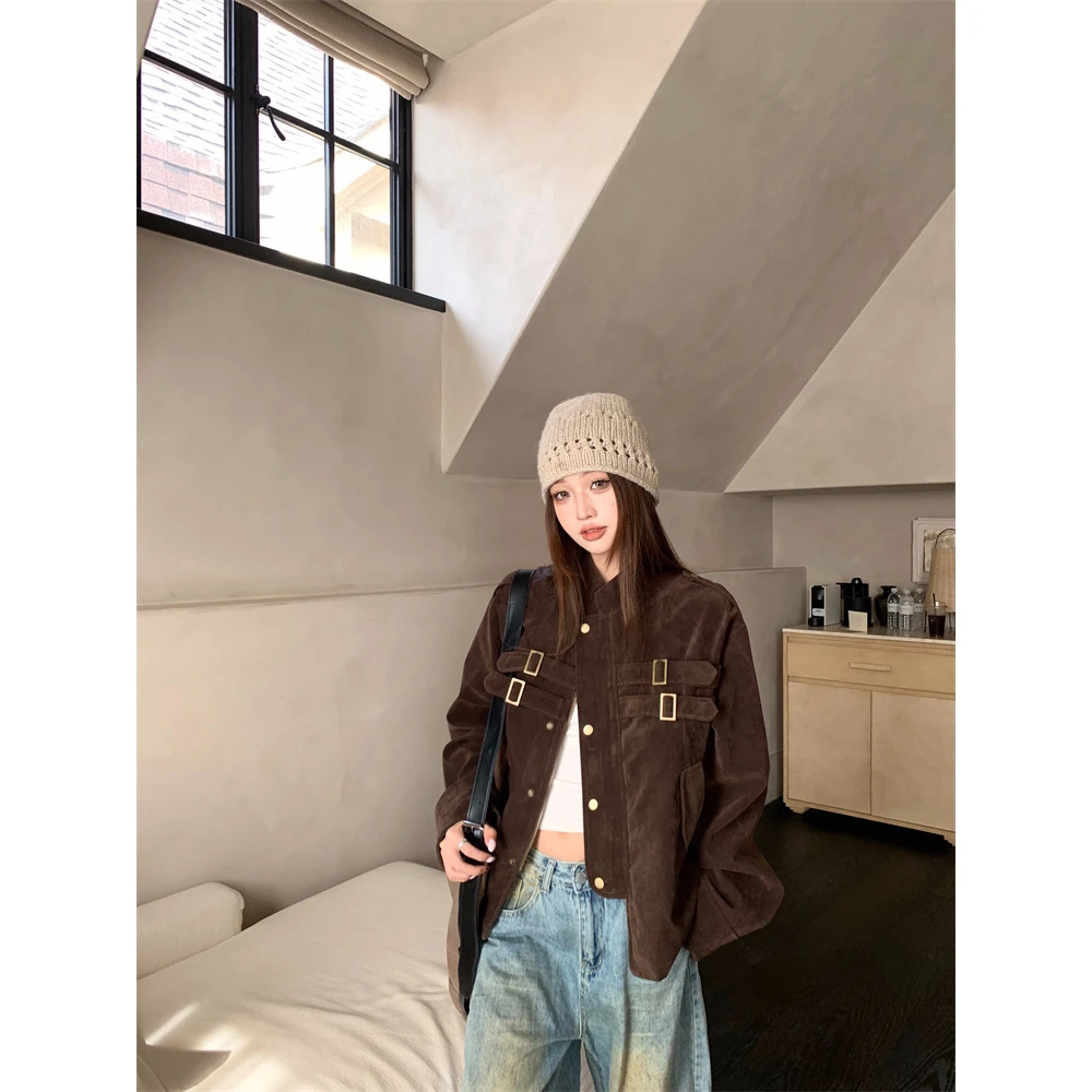 洋气衣服女实价~~新款设计感美式辣妹翻领机车百搭宽松休闲夹克外