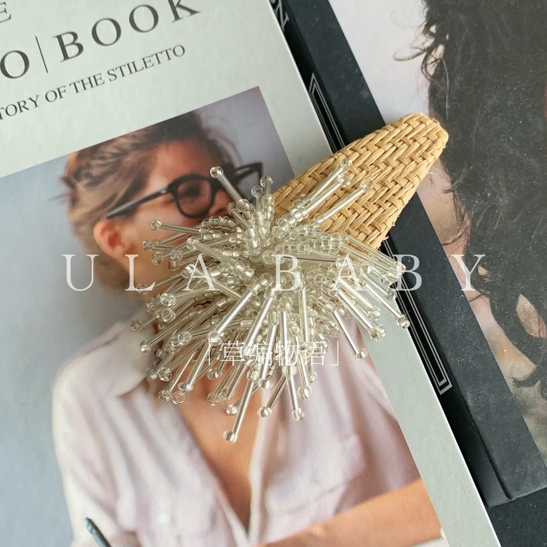 【喜儿ula】5-28-3「草编物语」 串珠烟花编织复古气质发夹
