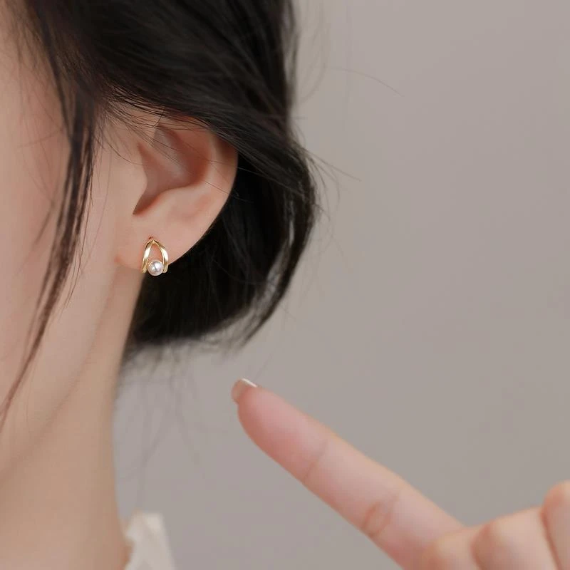 CIOEM KOUIM 925银耳饰 纯银几何弧形珍珠耳环女小众设计高级感