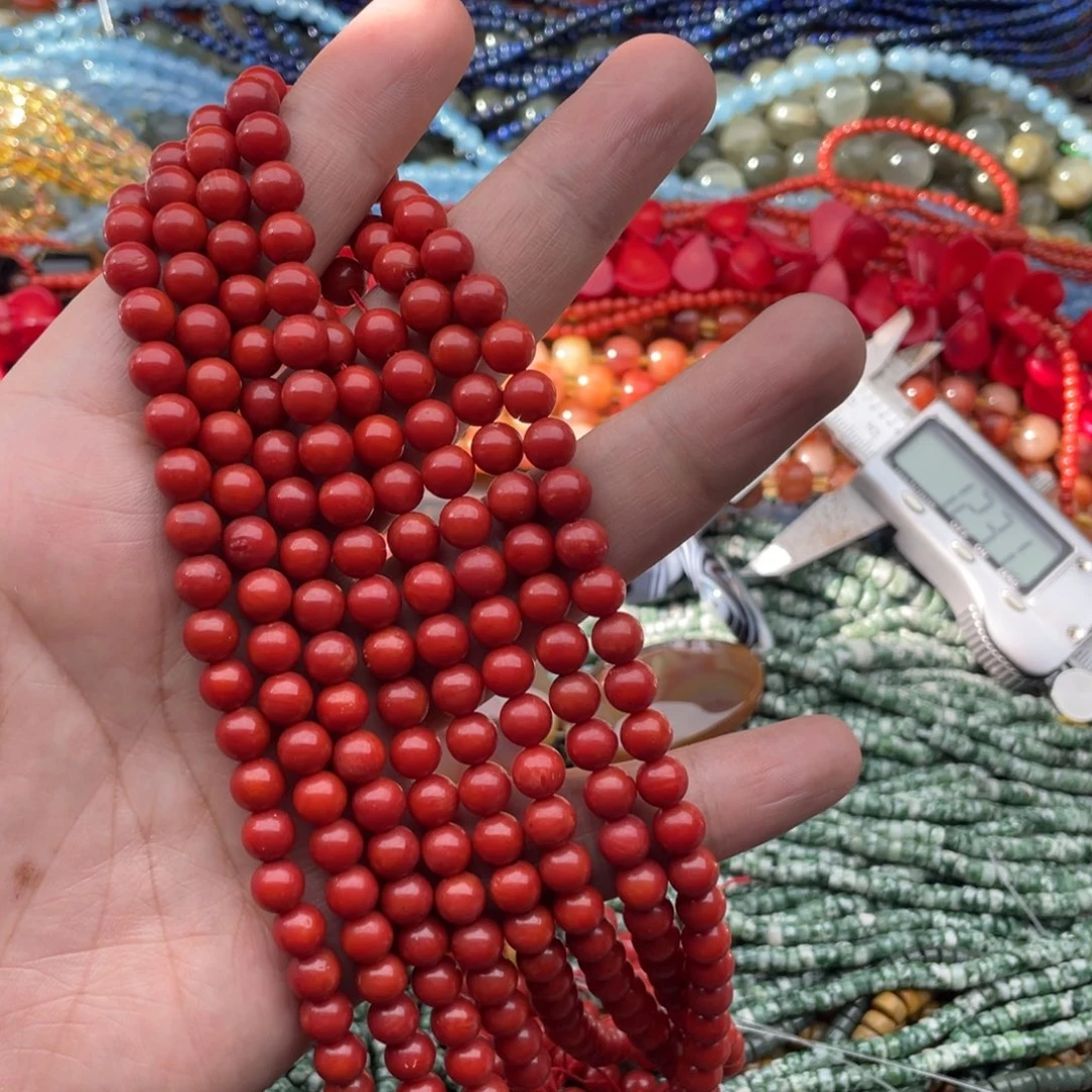 玛瑙/玉髓珠宝半成品未镶嵌一条装6.8mm左右红精灵圆珠