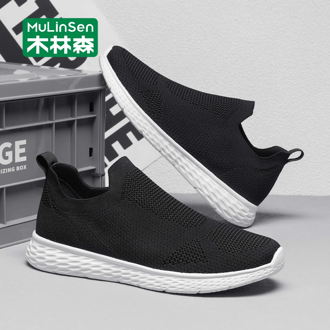 木林森男士布鞋秋季透气轻便软底一脚蹬跑步运动软底休闲网面男鞋