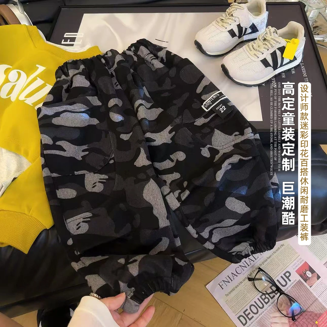 儿童裤子男女童加厚休闲韩版迷彩长裤中大童春秋百搭束脚工装裤潮