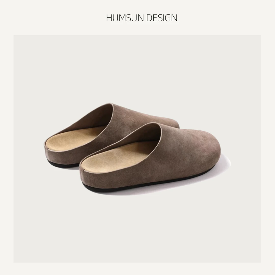 HUMSUN/禾木笙  复古row风~牛反绒通勤包头勃肯拖鞋 24E916