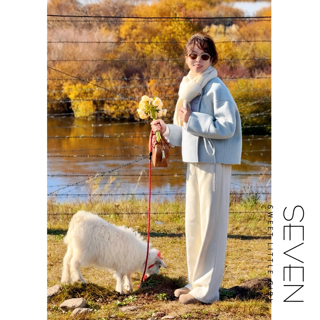 ⑦七七146小个子100%羊毛双面呢大衣女秋冬新款短款毛呢外套小美说