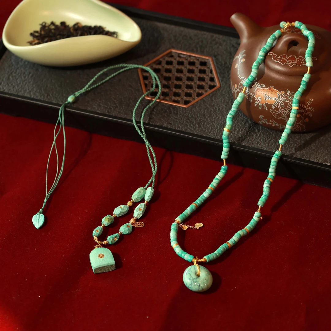 霖泽|绿松石无事牌平安扣18k金项链复古国风时尚潮流百搭0126