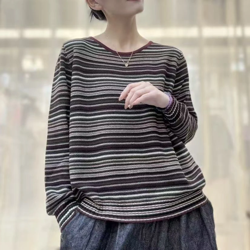 POLO领长袖上衣条纹毛针织衫休闲冬季套头毛衣针织