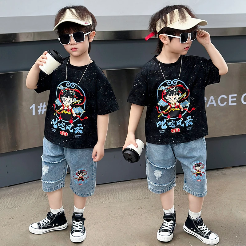 男童哪吒衣服夏季薄款套装2025新款男宝宝短袖两件套男孩品质童装
