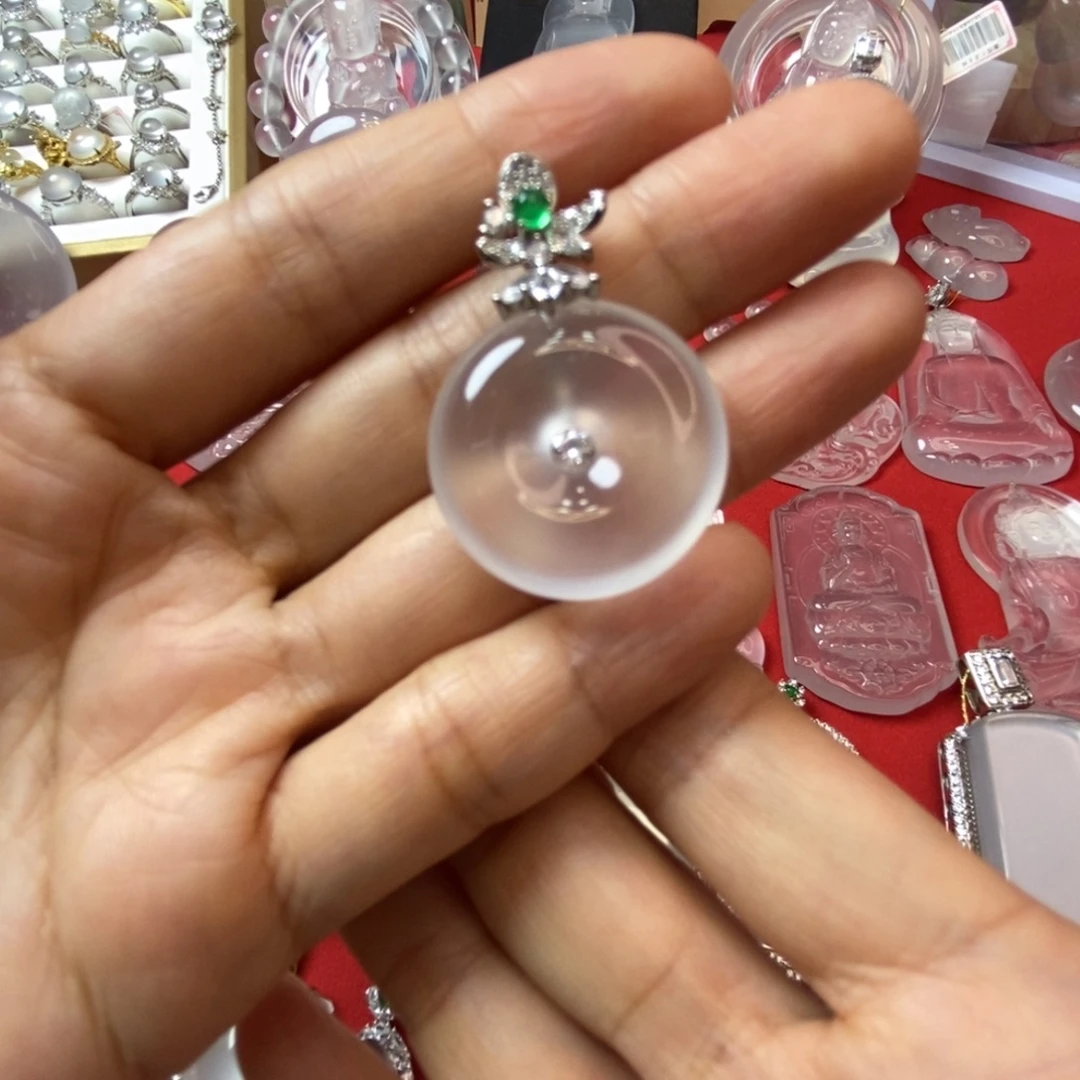 石英质玉银S925镶嵌吊坠(赠链)