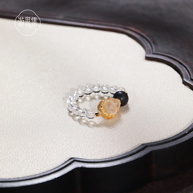 【辞月戒指】天然白水晶石英质玉简约大气戒指