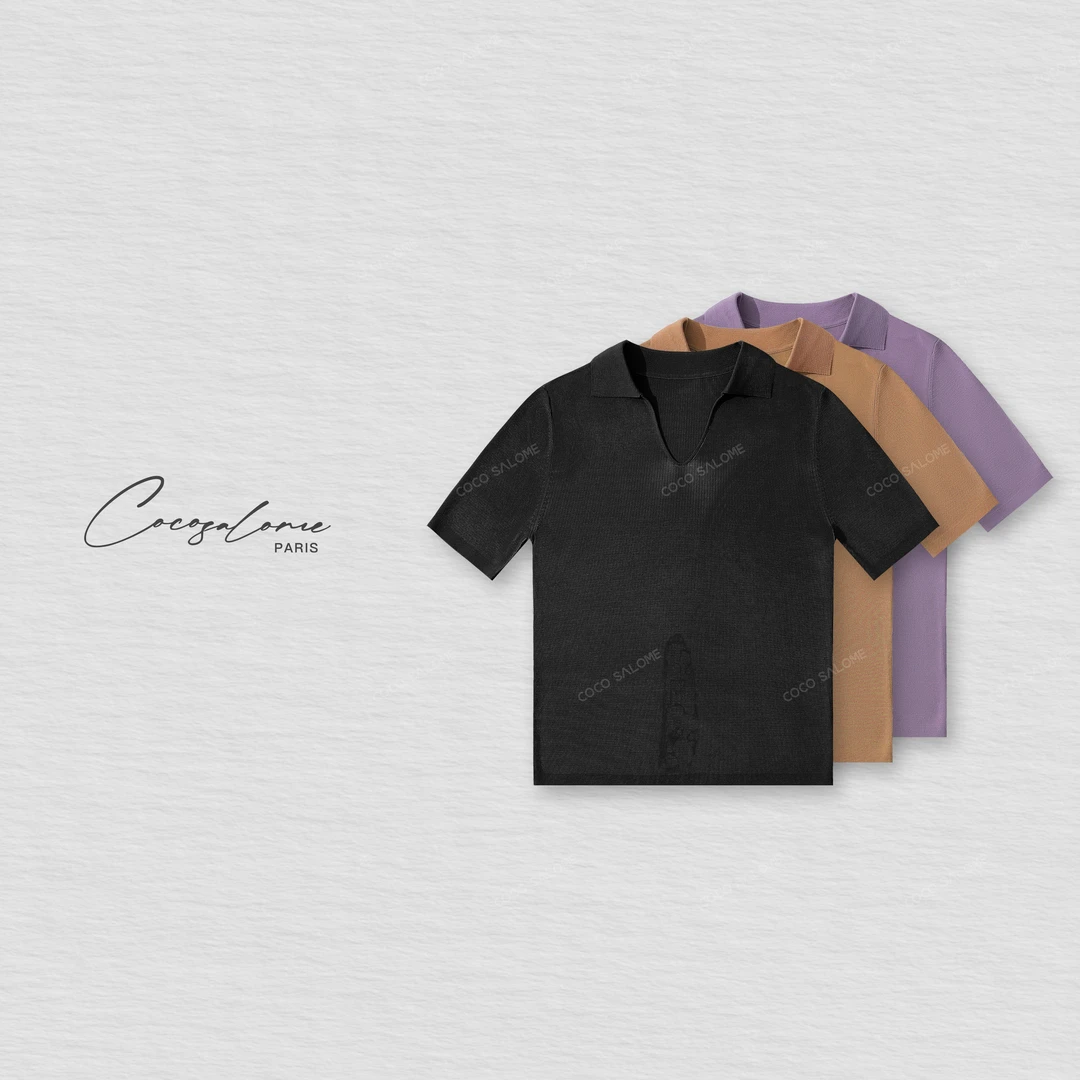 韩彬彬"法式小鸡领"桑蚕丝凉感通勤穿搭纯欲遮肉短袖T恤076W-10