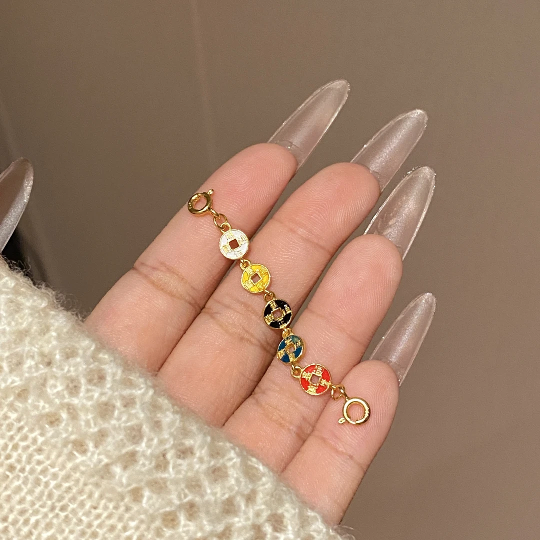 925银珐琅银制品 百搭小众简约彩色精致延长链HH172