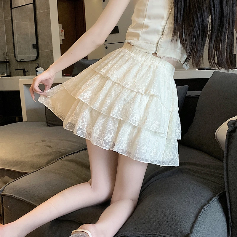 芭蕾风蛋糕半身裙女夏季2025新款小个子辣妹蕾丝蓬蓬a字短裙气质