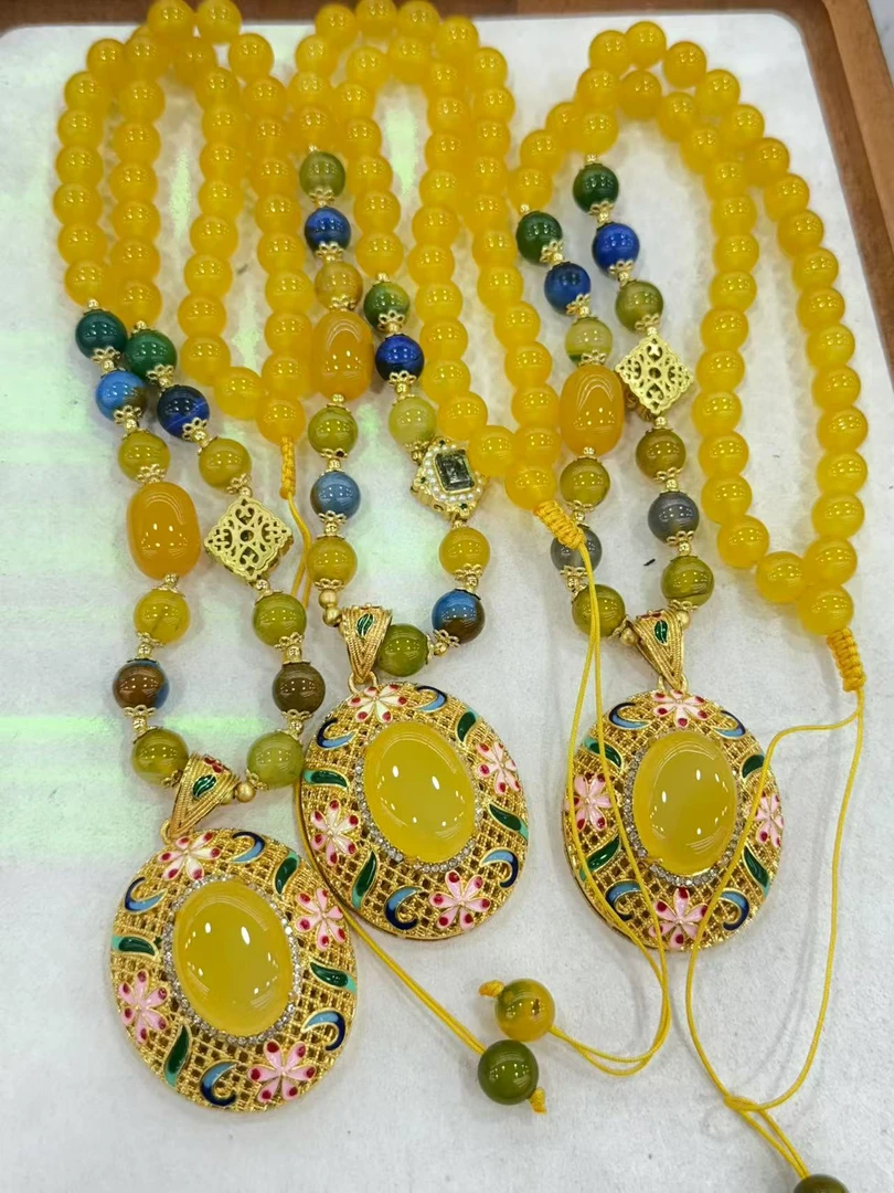 新款韩氏玄黄帝珠定制玛瑙项链玉石大蛋面吊坠多样性发货拍一发一