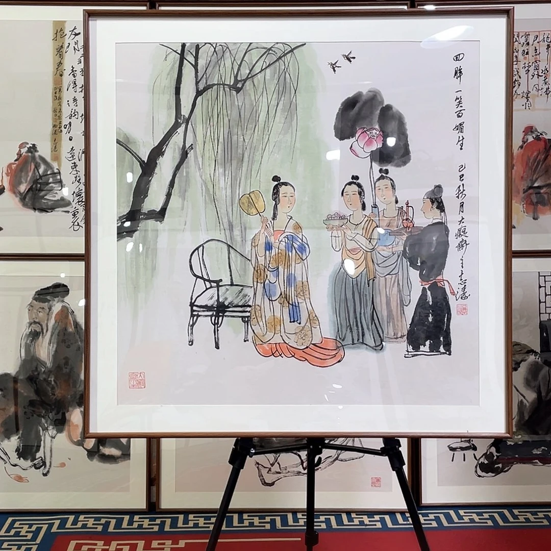 国画手绘画作品带框80/80