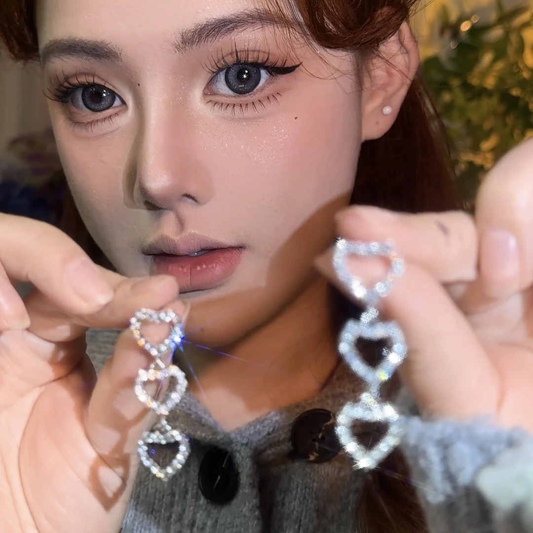 合金耳饰 韩系小众时尚轻奢设计爱心流苏耳钉百搭长款气质耳饰