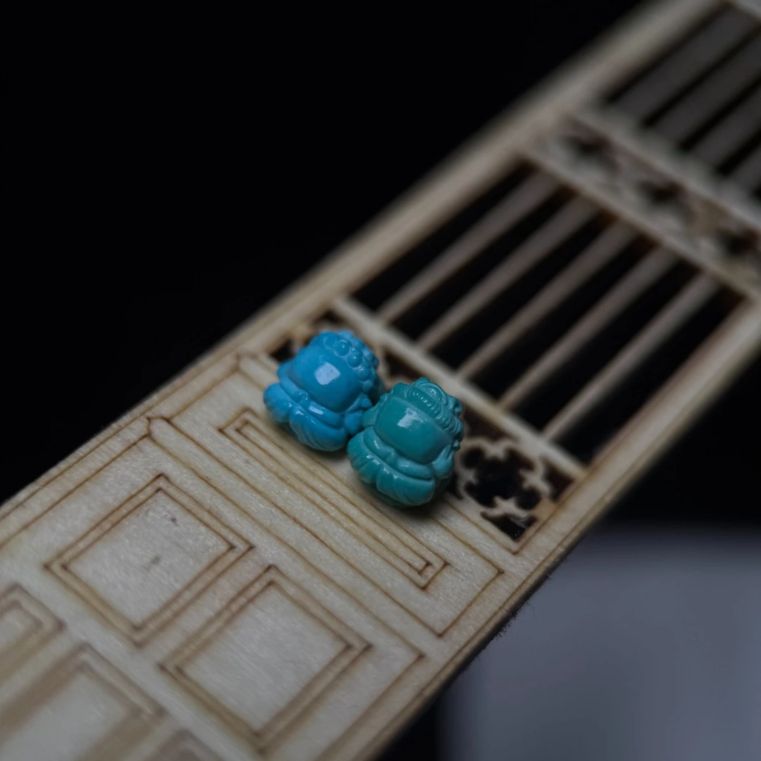 山与枢原矿绿松石手工雕刻宝宝无相佛观音文玩腰弟子珠高瓷玉化色