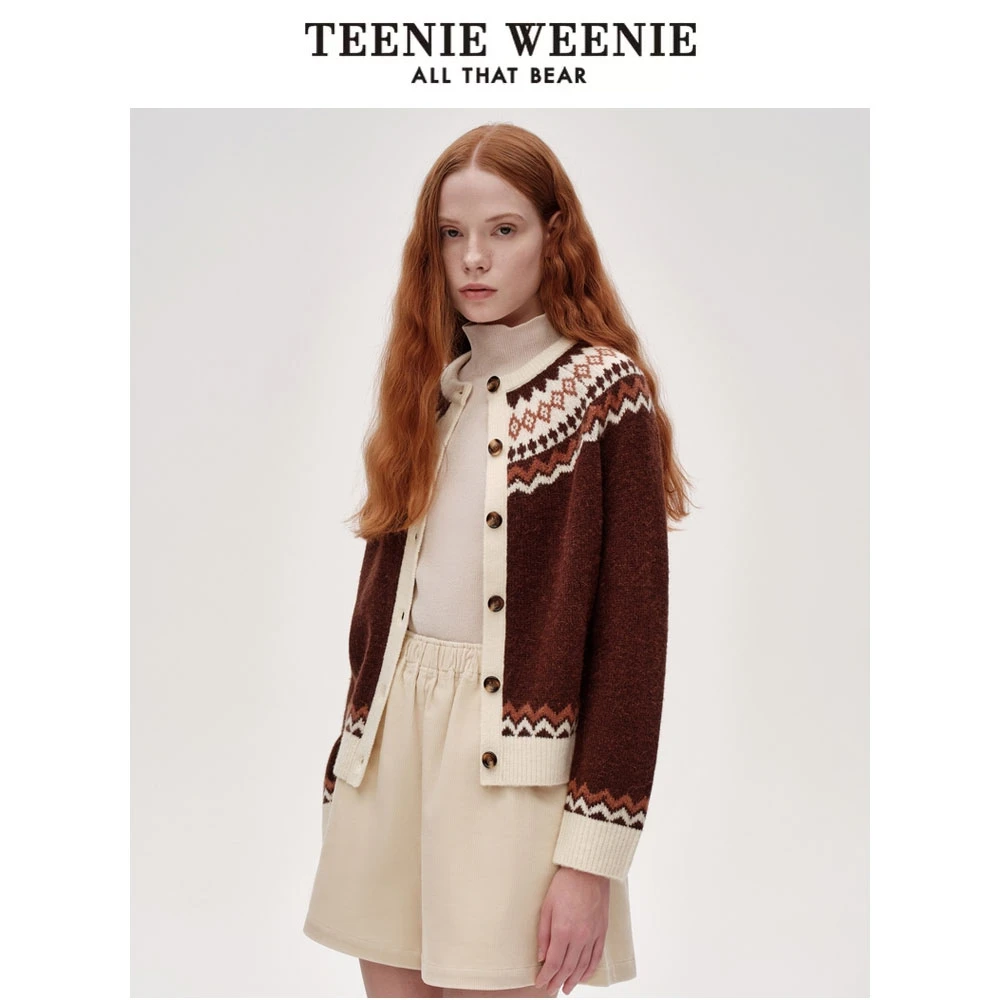 TeenieWeenie小熊24羊驼毛费尔岛毛衣开衫复古时髦女TTCK248T15N