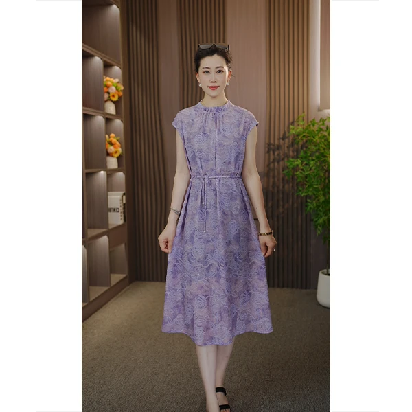 【紫霭】夏季新款时尚简约气质百搭洋气减龄宽松碎花高级感连衣裙