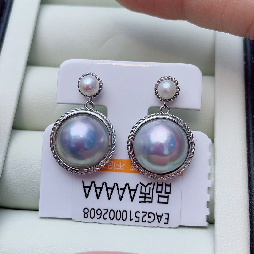 拼合珍珠（马贝珠）银S925镶嵌耳饰w4