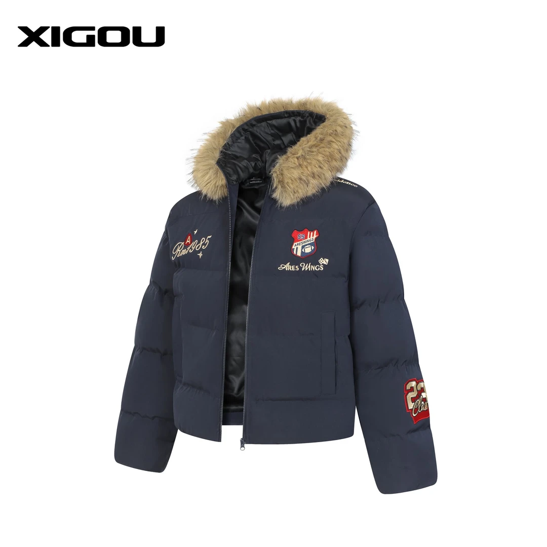 邱XG【字母徽章可拆卸毛领棉服】男冬季美式加厚小众保暖上衣bf