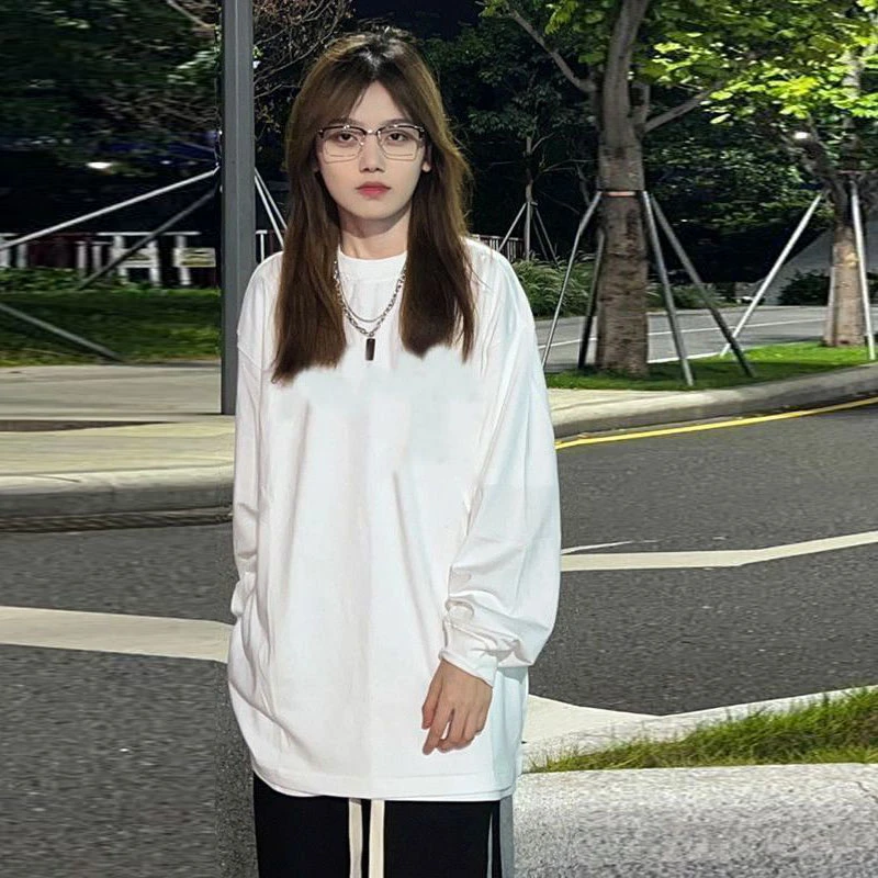 韩系chic叠穿内搭纯棉打底衫女春秋季慵懒宽松设计感长袖T恤上衣