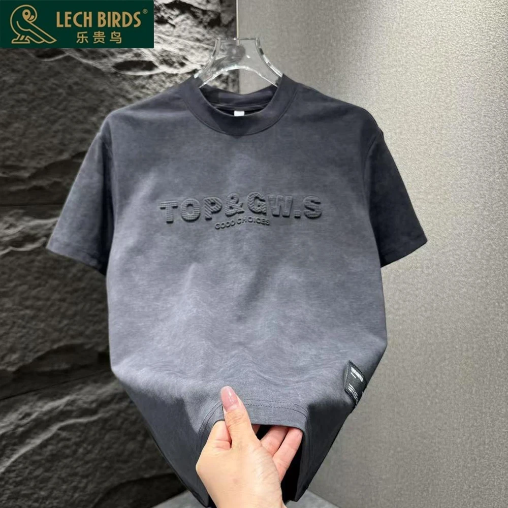 乐贵鸟2025早春男士潮流简约扎染设计感时尚圆领短袖T恤M-R3001