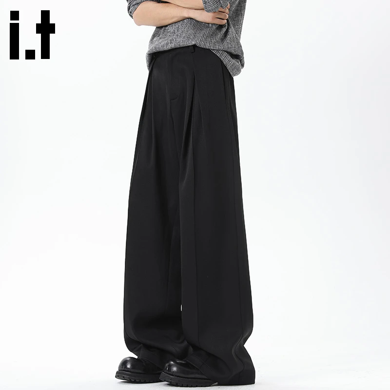 i.t:CHOCOOLATE韩版垂感褶皱西裤男2025秋冬高级感大码痞帅阔腿裤
