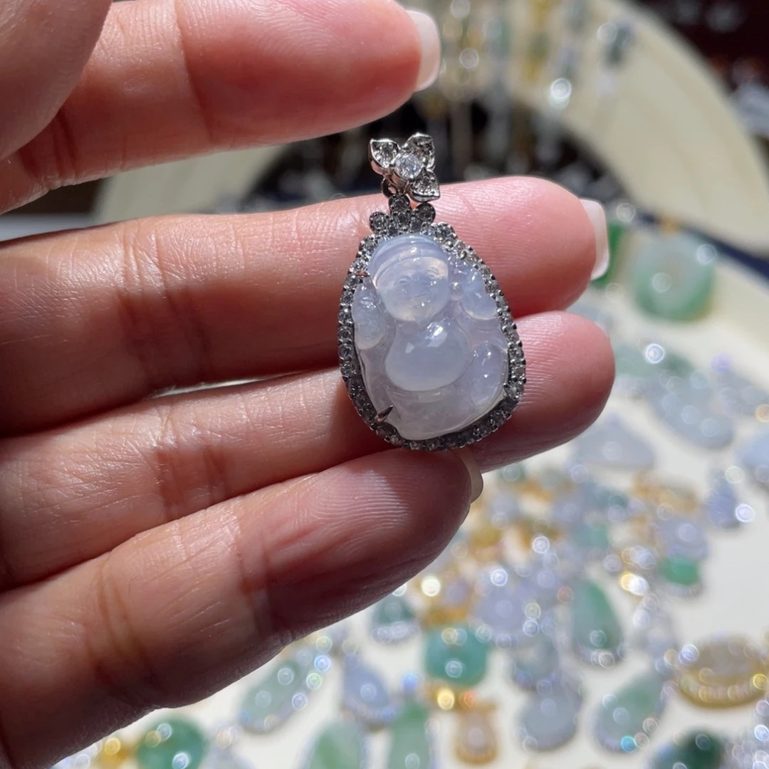 颈饰银S925镶嵌翡翠财神爷