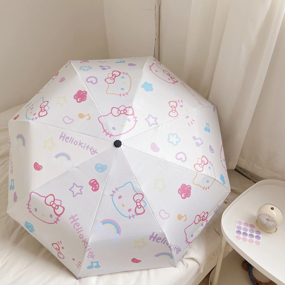 可爱全自动雨伞KT三折全自动晴雨两用防紫外线遮阳学生专用太阳伞