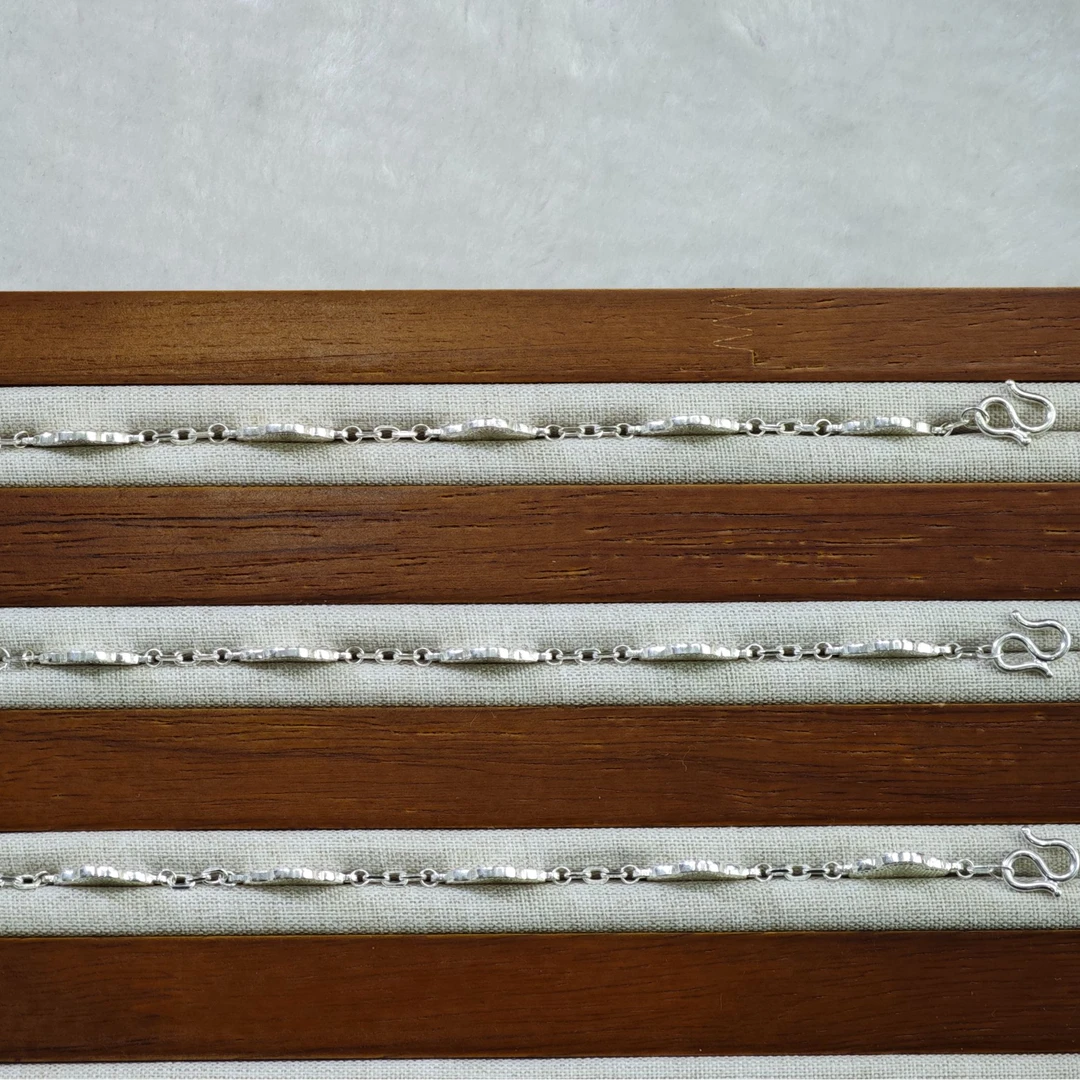 君派 足银手链 银本色足银999花花手链CNC精高工精致时尚百搭款