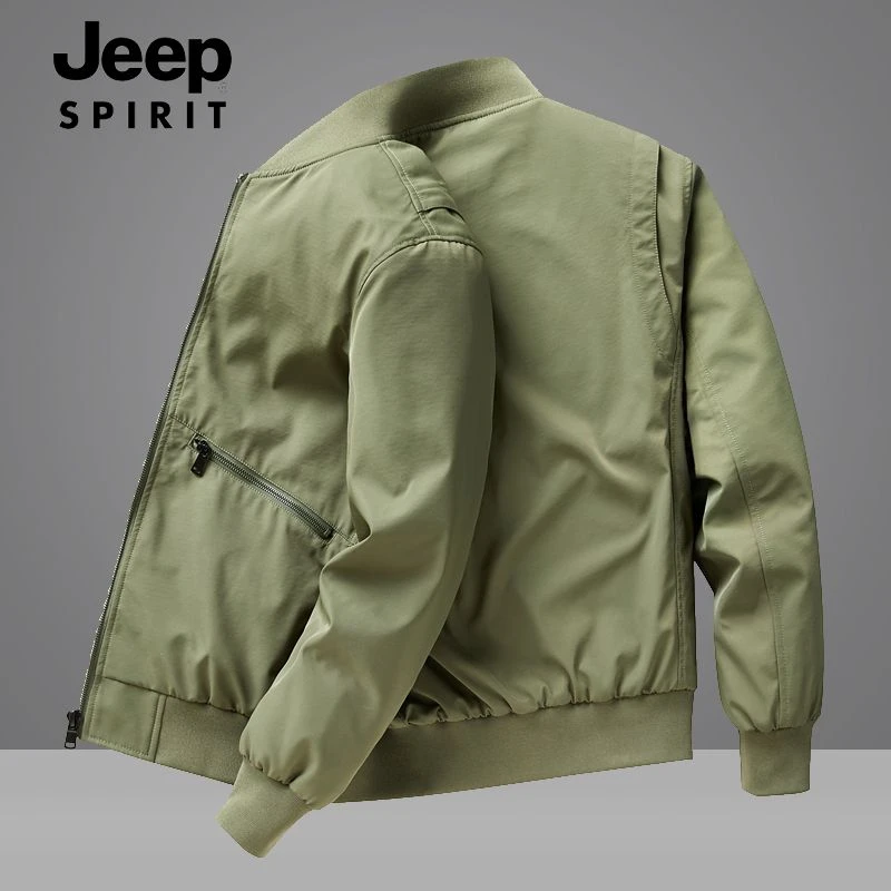 JEEP SPIRIT男士潮流休闲棒球服春秋百搭多袋工装飞行员夹克外套