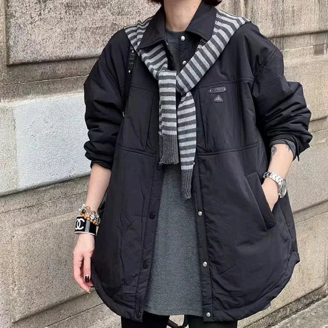 珊珊中长款女街头风长袖翻领薄款衬衣外套
