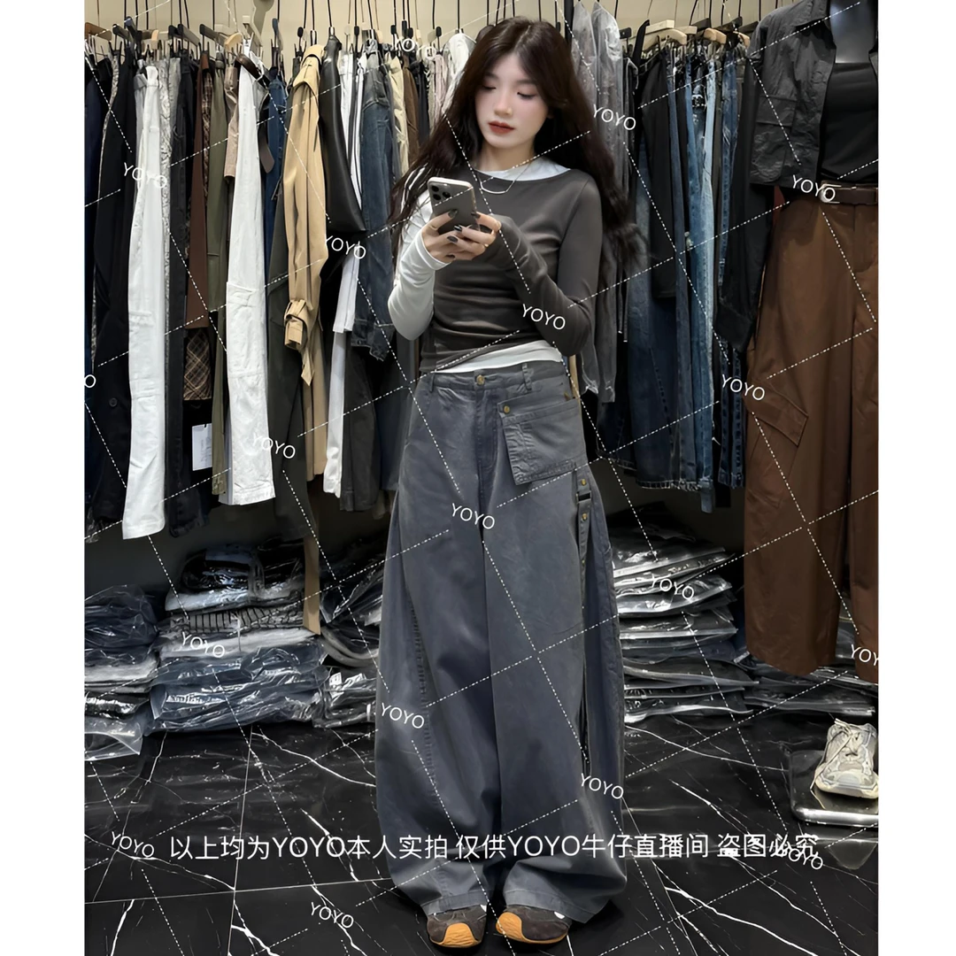 YOYO自制【柏林初秋】秋款新款显瘦休闲复古宽松设计感阔腿裤