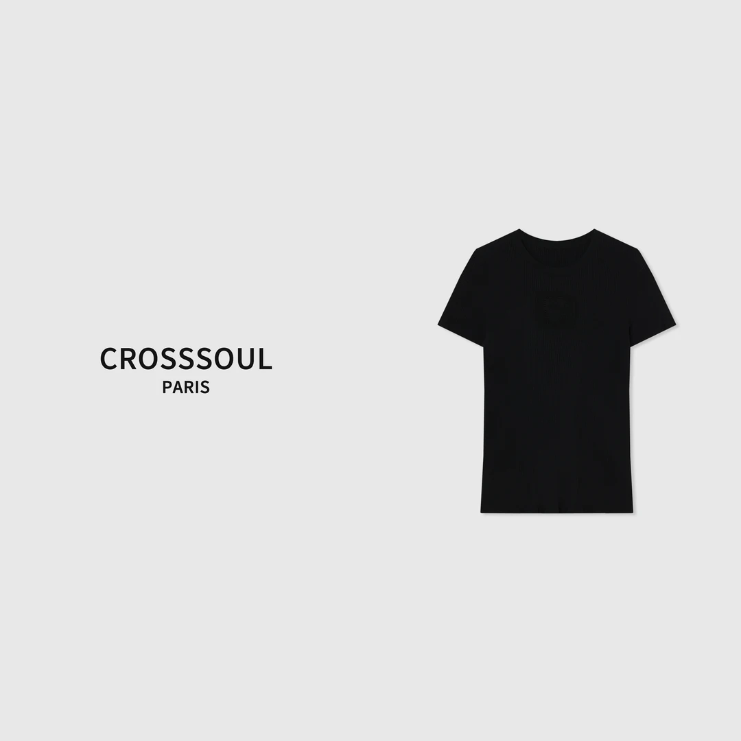 CROSSSOUL 25B人间至爱小香风爱心刺绣高弹修身针织上衣女