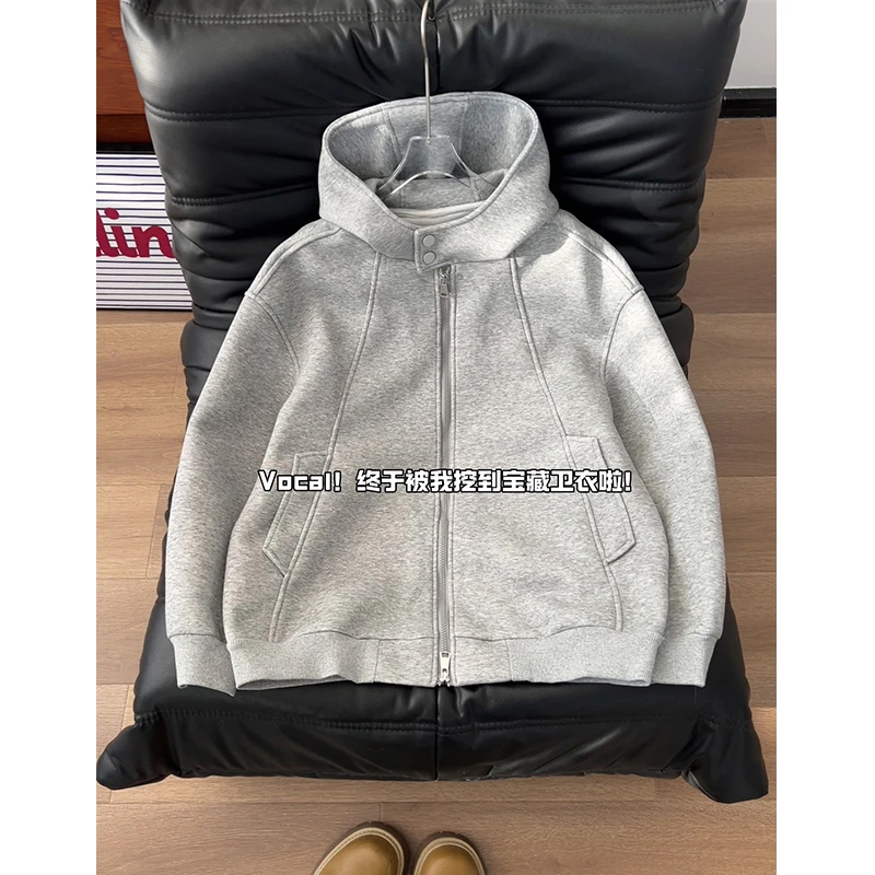 美式重磅解构连帽卫衣男款2025秋冬韩系宽松休闲情侣拉链开衫外套