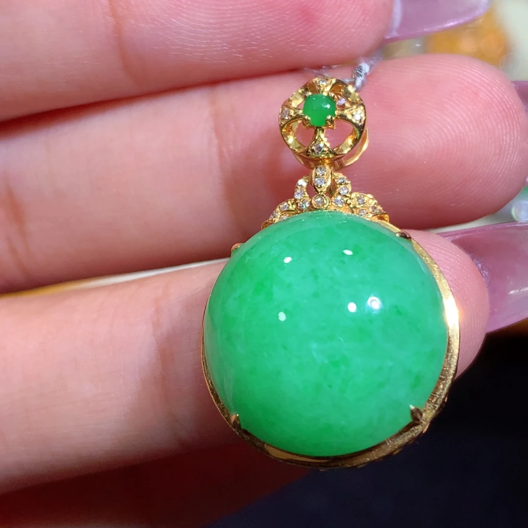 翡翠18K金镶嵌吊坠(不含链)