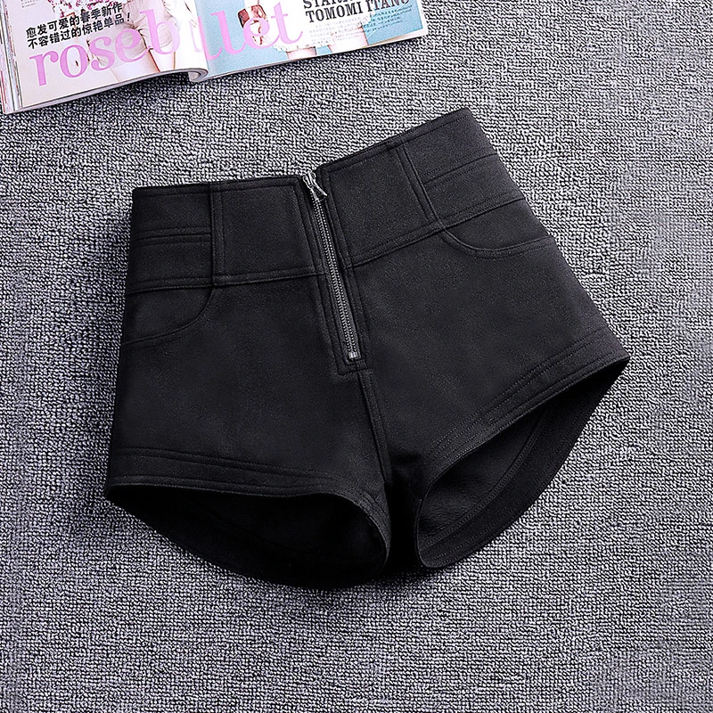 黑色高腰毛呢短裤秋冬外穿配靴子阔腿裤加厚韩版时尚百搭拉链靴裤