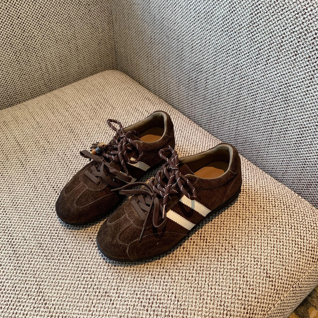 弥笛德训鞋女2025年新款磨砂牛皮系带防滑平底休闲运动阿甘鞋