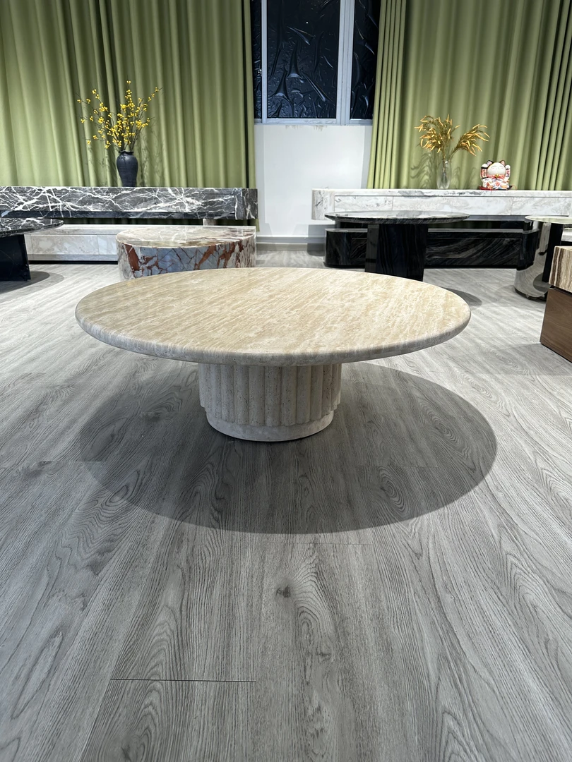 高档天然大理石家用客厅米黄洞石茶几创意设计