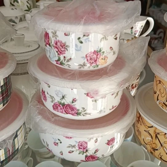 新疆西藏包邮山花骨质瓷三件套保鲜碗