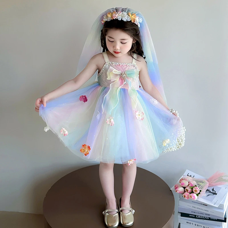 女童连衣裙夏季新款儿童洋气花仙子彩虹裙女孩宝宝蓬蓬纱公主裙子
