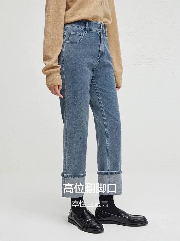 特 现货 bo 四色 翻边弹力 牛仔裤