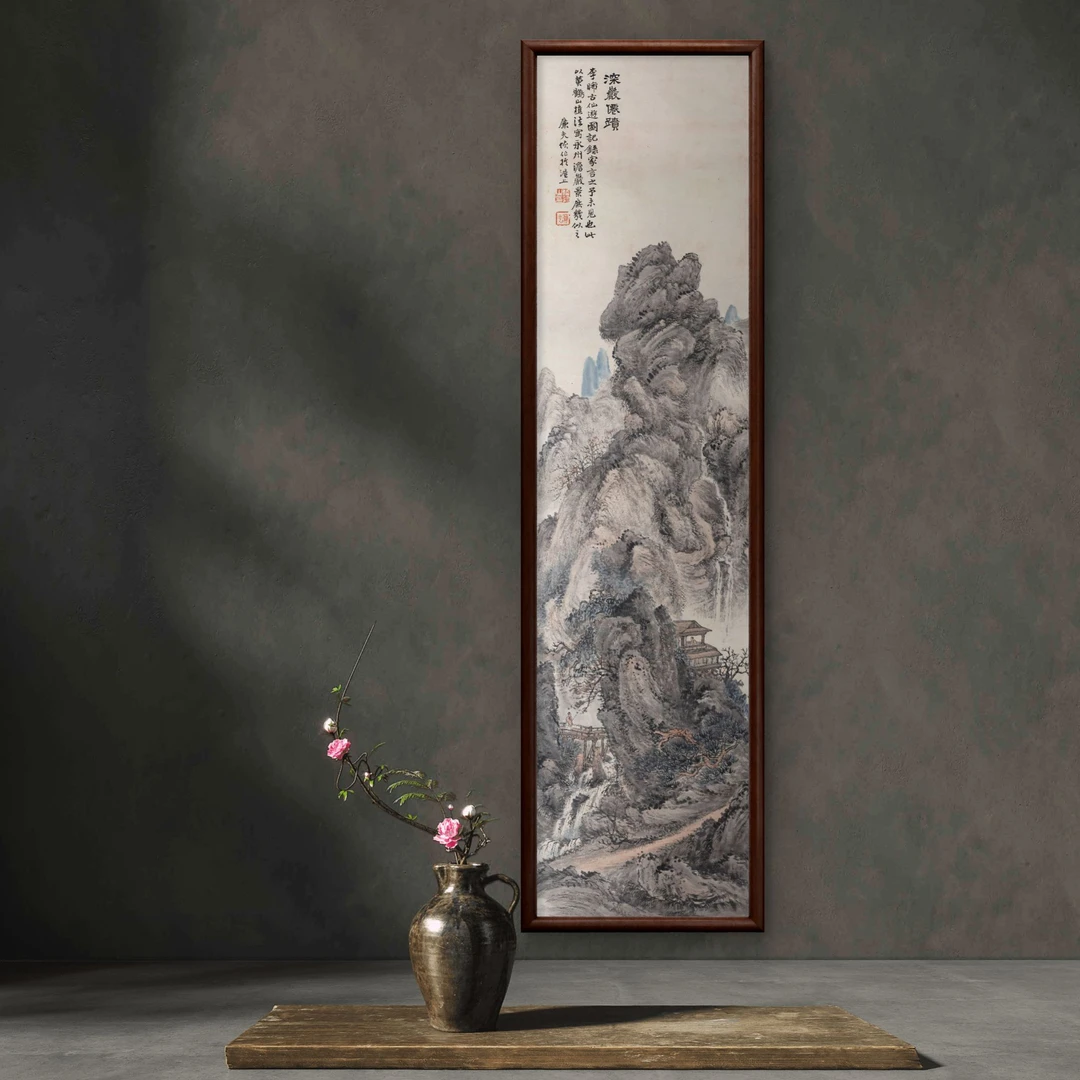 9983-40*150山水图实木框办公室玄关书房茶室客厅挂画